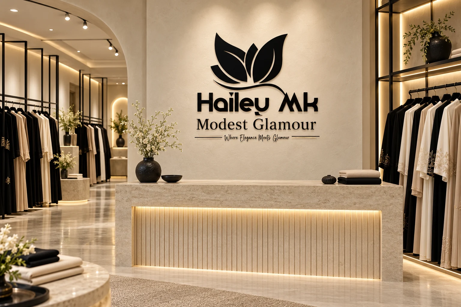 Hailey Mk Modest Glamour brand identity design concept by Mocky Digital