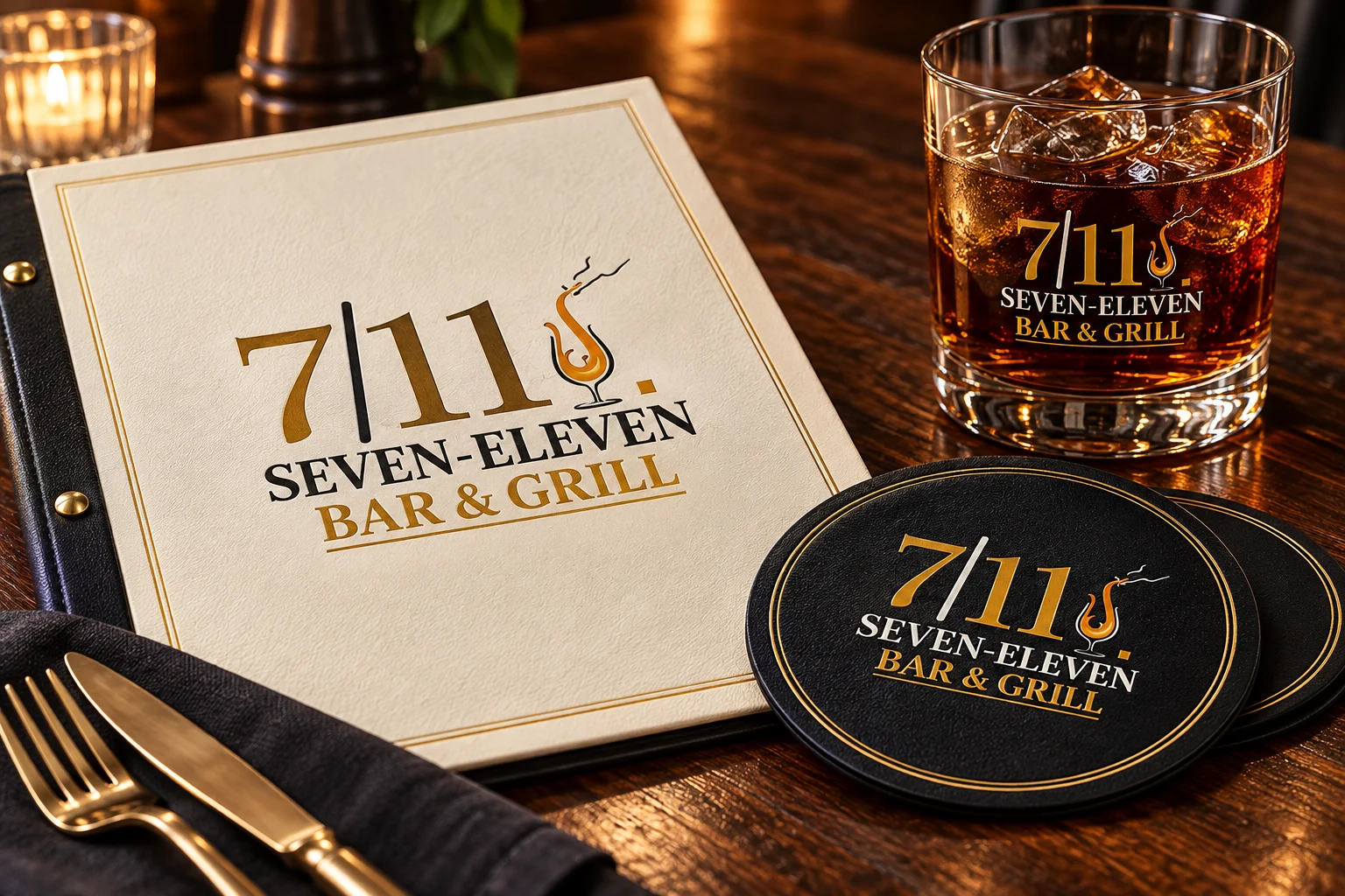 Seven-Eleven Bar & Grill brand applications concept